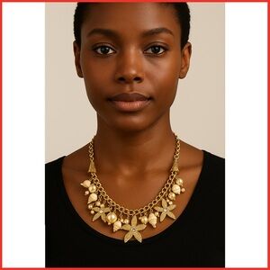 Natasha Accessories Seashells & Starfish Gold Necklace